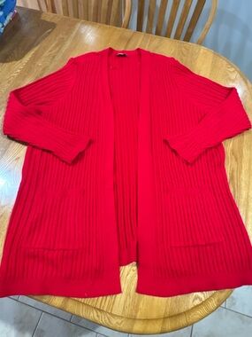 Kim Rogers Red Open-Front Ribbed Cardigan